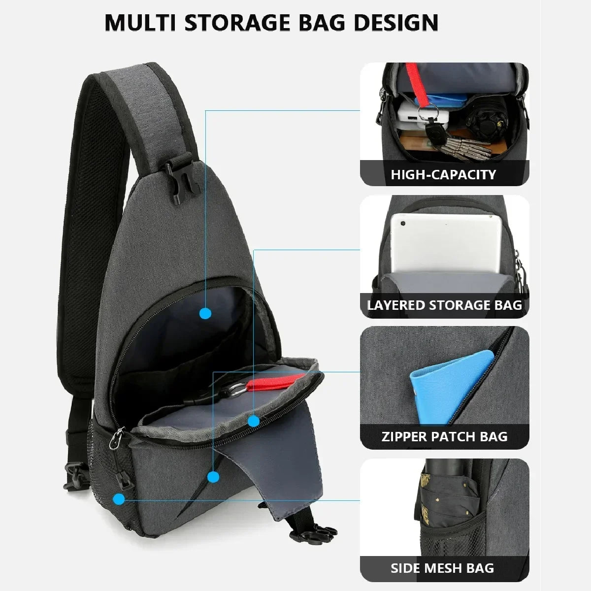 New Casual Chest Bag – Men’s Mobile Phone Crossbody Bag, Multifunctional Lightweight Outdoor Sports Shoulder Bag