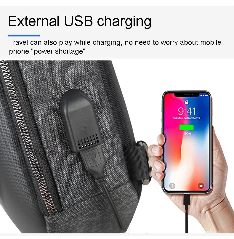 Men's Running Chest Bag – USB Charging Sling Pack for Travel, Cycling & College Students