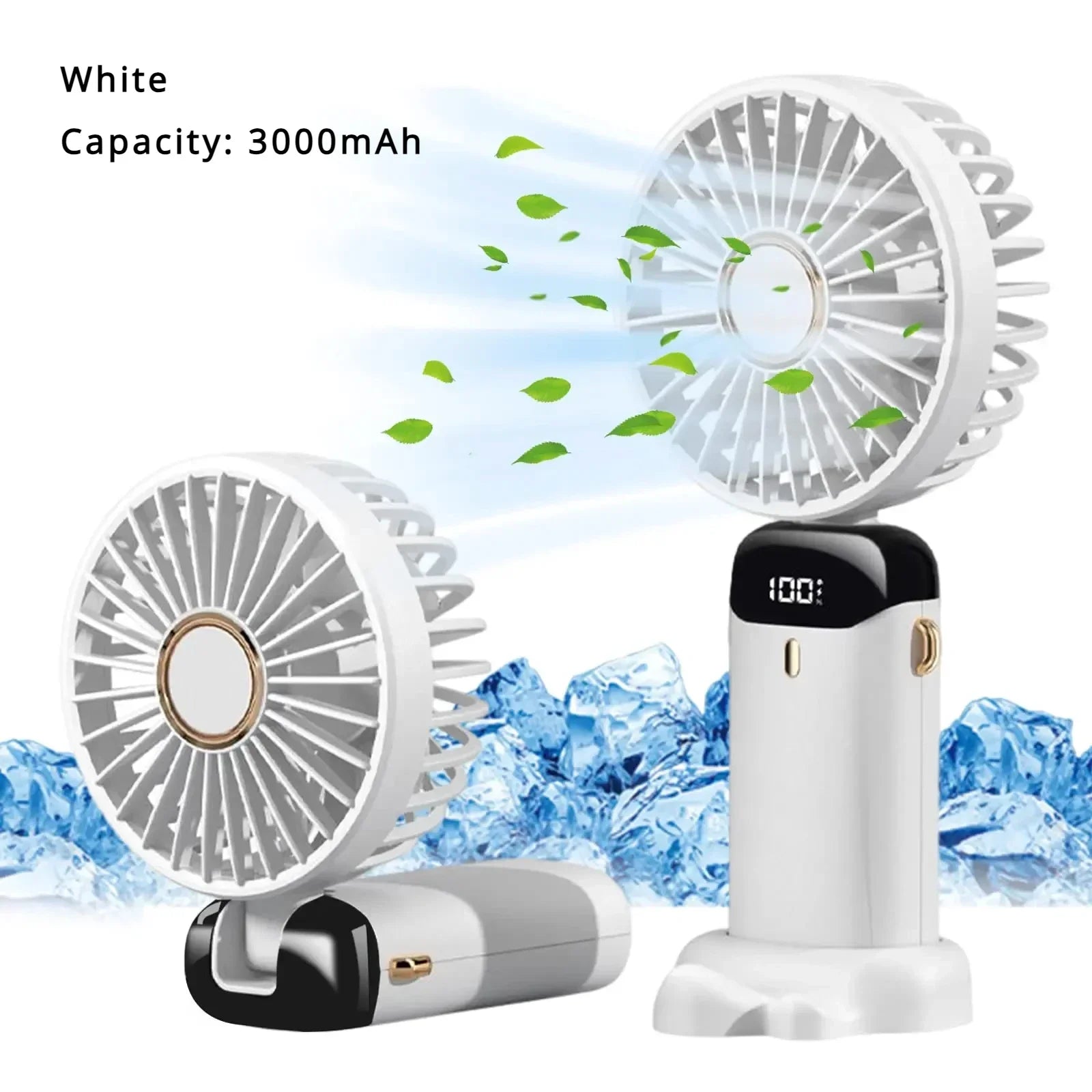 5000mAh Portable Mini Fan – Wireless USB Rechargeable, 5-Speed Foldable Neck Hanging Fan with Digital Display & Phone Holder