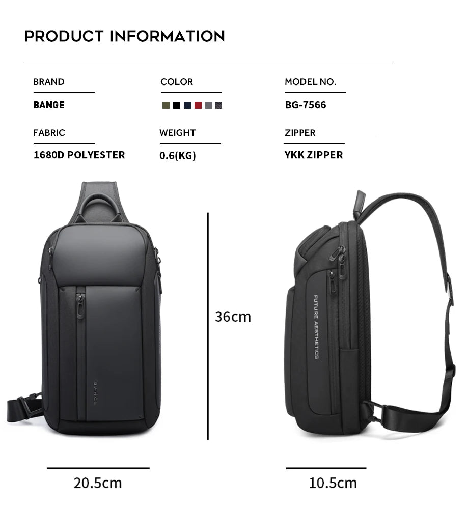 BANGE Brand Design Oxford Trendy Waterproof Men’s Chest Bag – Large Capacity, Multi-Pockets Slim Bag for Male