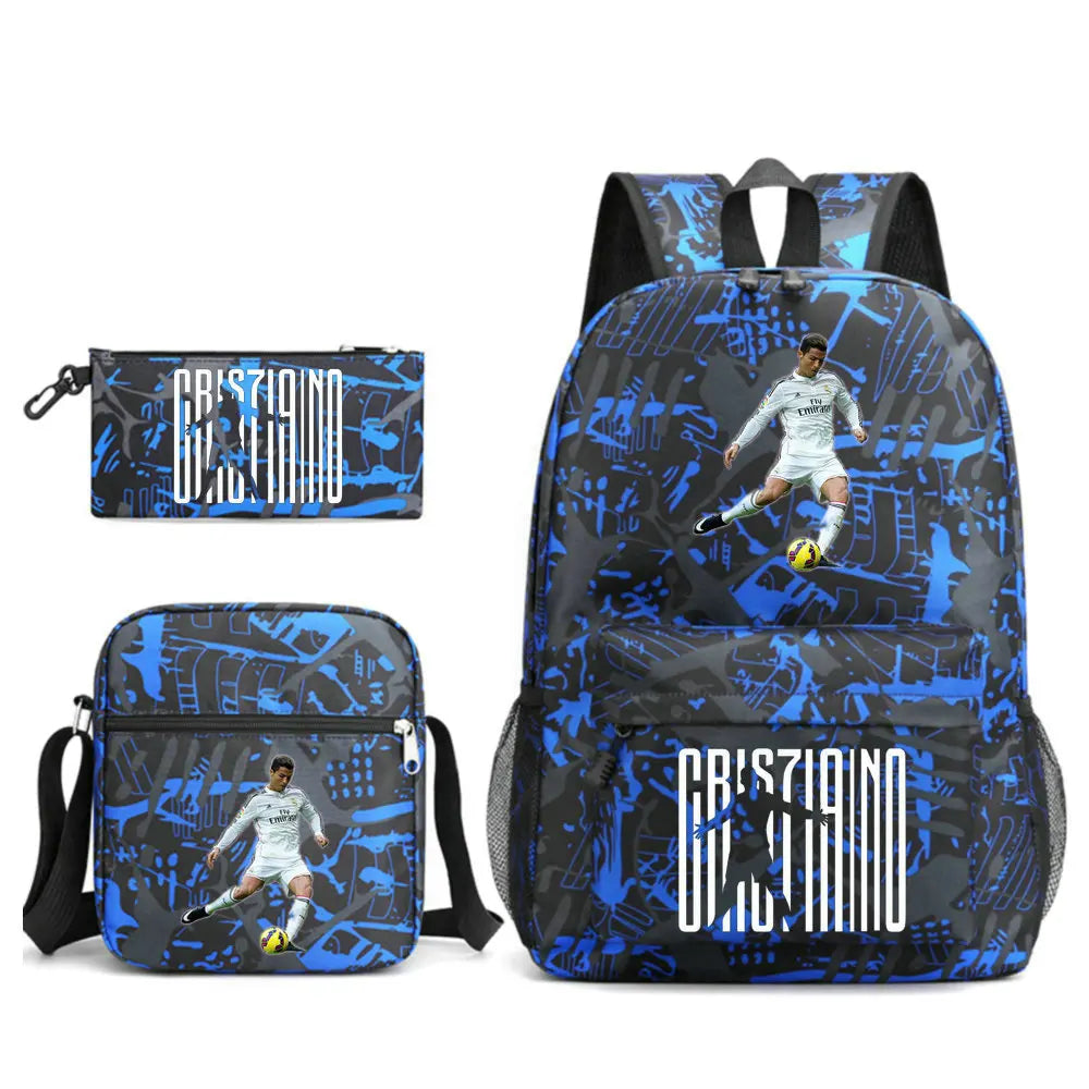 CR7 Football Backpack Set – 3-Piece Stylish & Spacious Schoolbag for Boys & Girls, Perfect for High School & Sports!