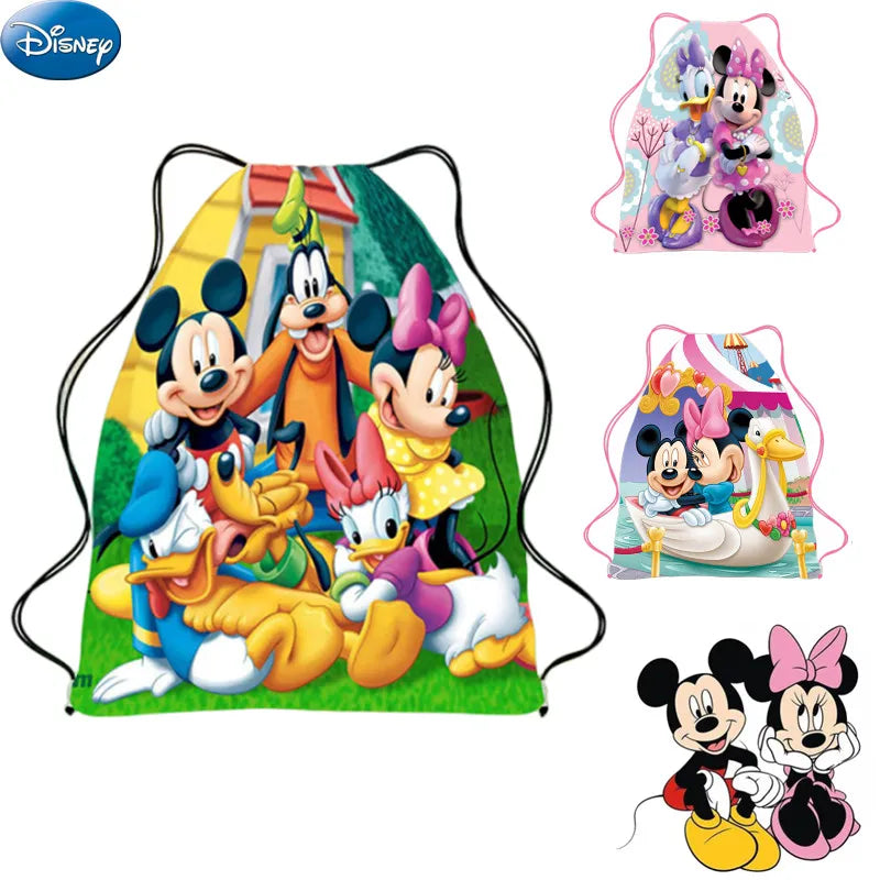 Disney Minnie & Mickey Drawstring Backpack – Cute & Lightweight Cartoon Bag for Kids, School, & Party Gifts!