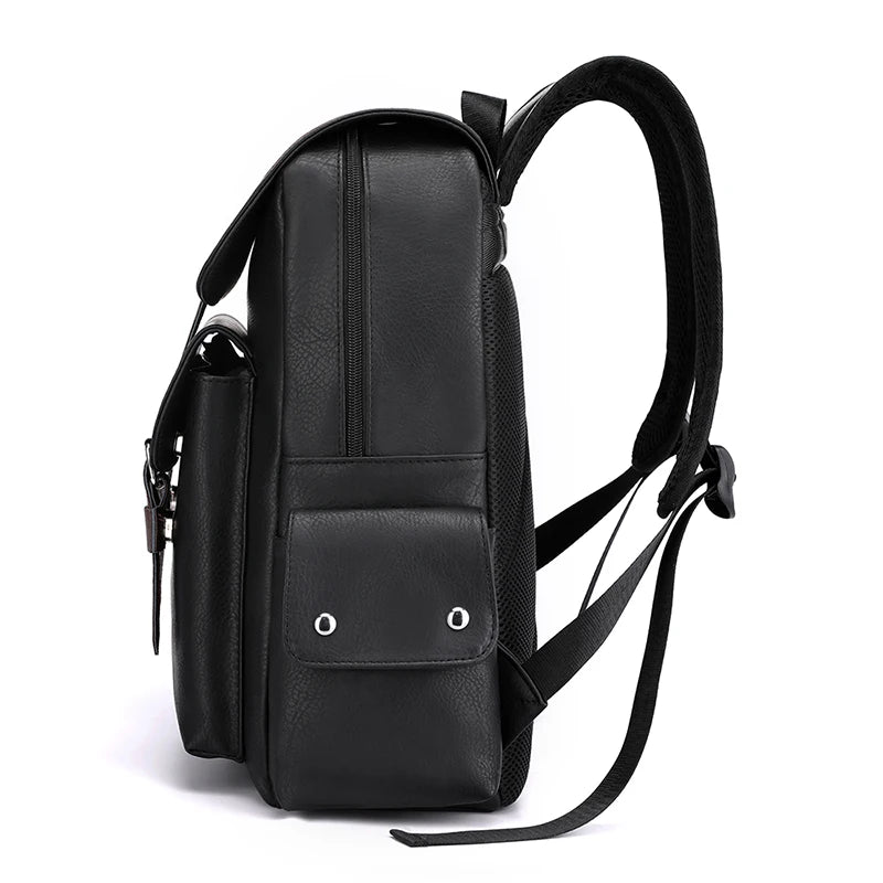 2025 Men’s PU Leather Backpack – Large Laptop Bag, Mochilas for Teenagers Boys, Black & Brown Schoolbag