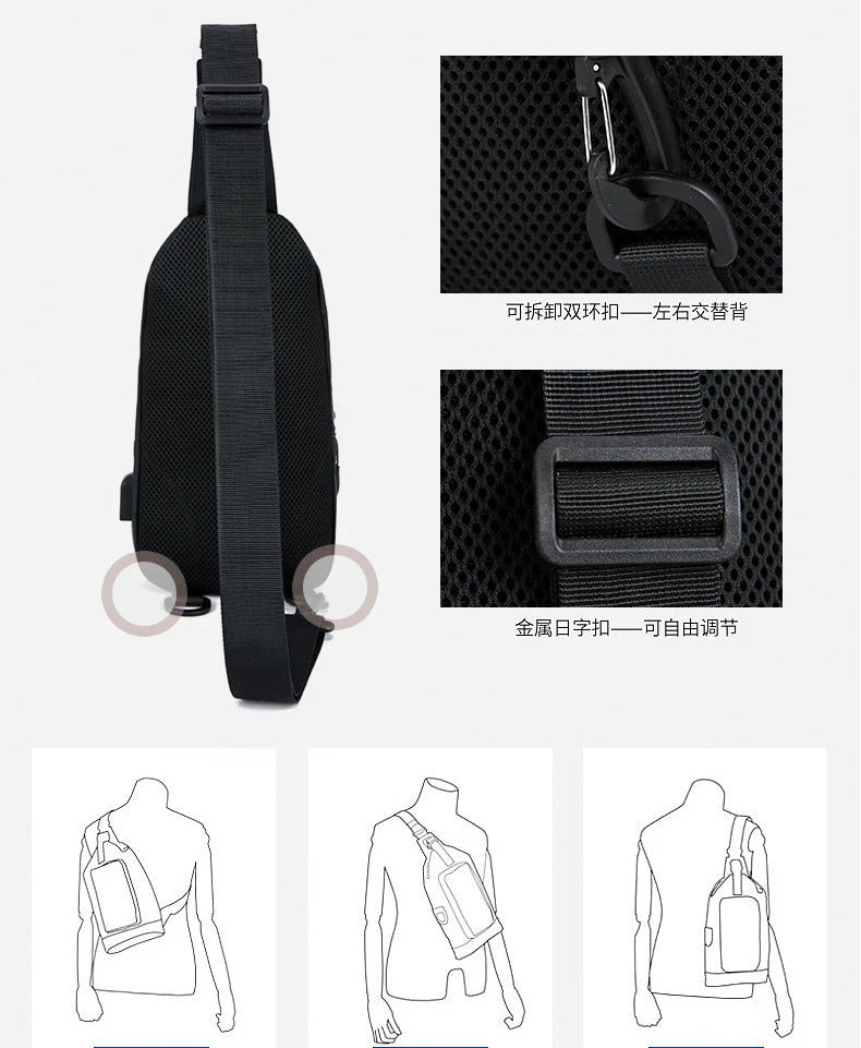 Stylish Men's Crossbody Bag – Waterproof, USB Charging, Outdoor Casual Chest Bag