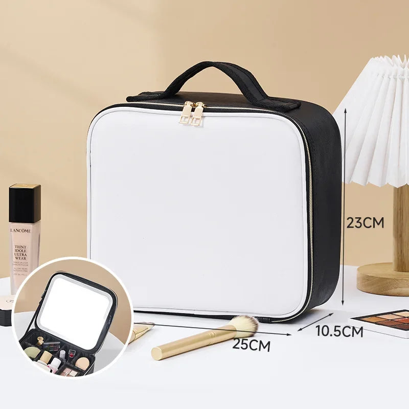 Smart LED Makeup Case with Mirror – Large-Capacity Travel Beauty & Skincare Organizer