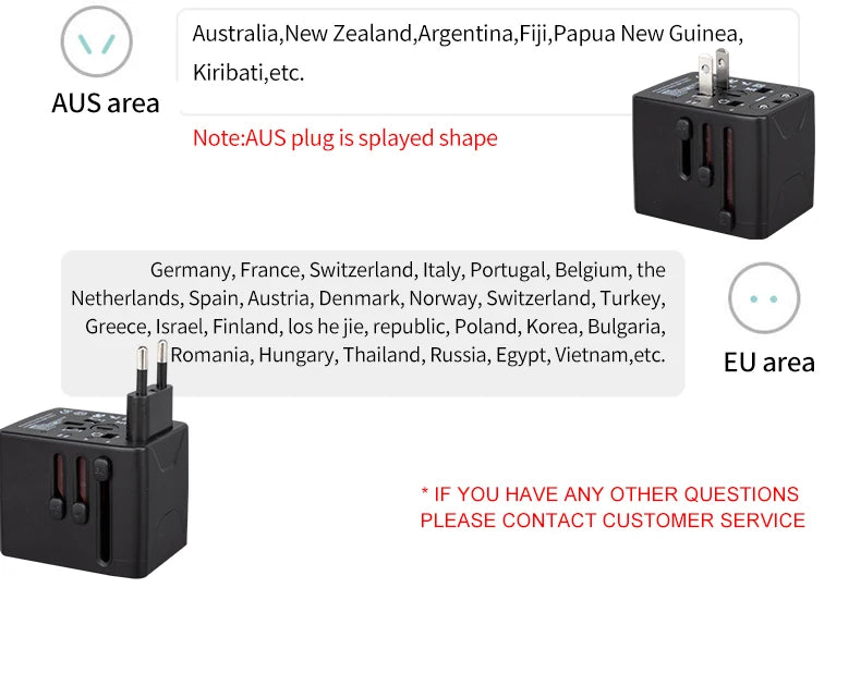 65W Universal Travel Adapter – All-in-One Charger with 3 USB & 1 Type-C for US, EU, UK, & AU
