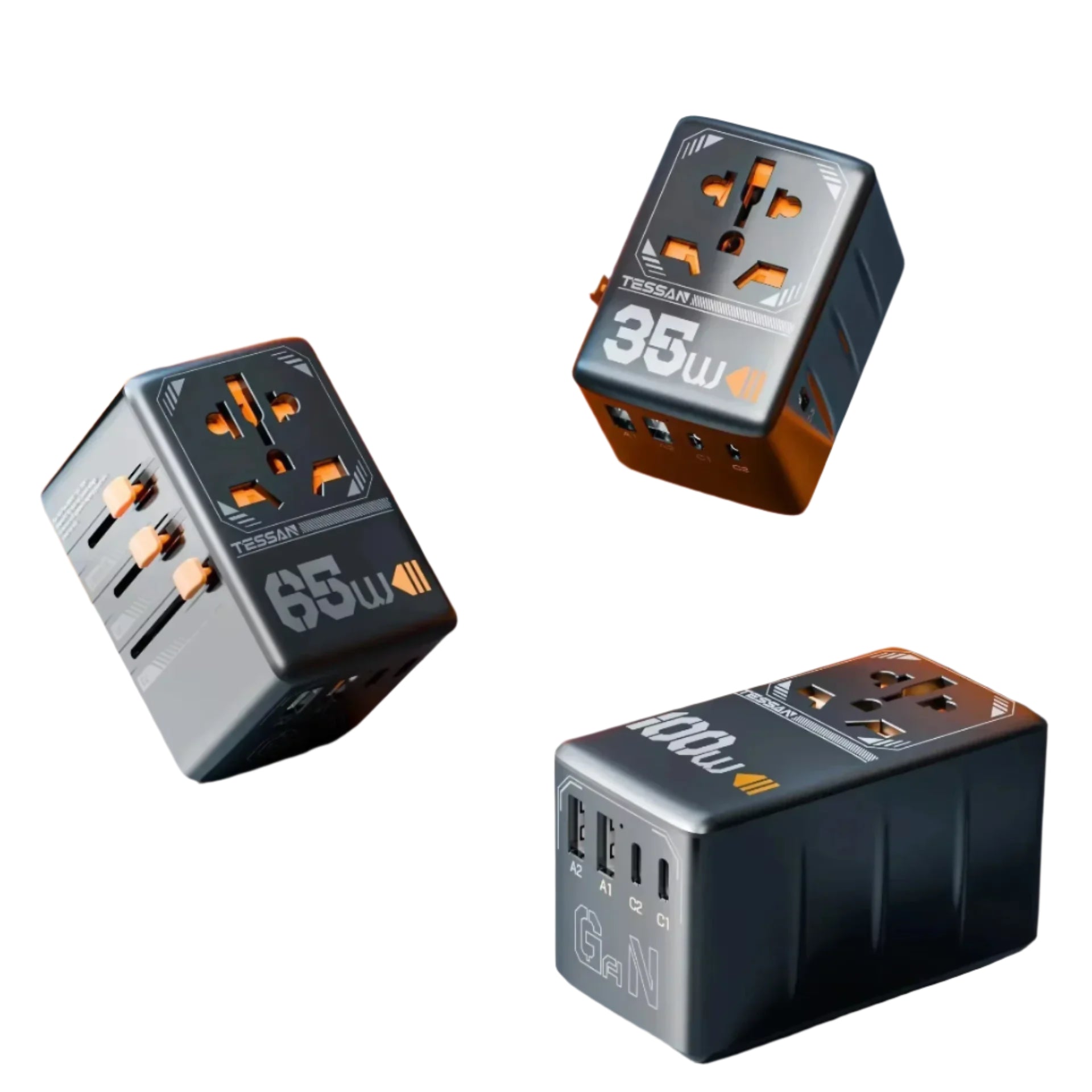TESSAN 100W GaN Universal Travel Adapter – Fast Charging USB & Type-C Plug for EU/UK/US/AU!