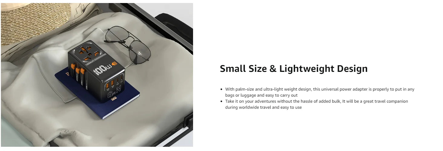 TESSAN 100W GaN Universal Travel Adapter – Fast Charging USB & Type-C Plug for EU/UK/US/AU!