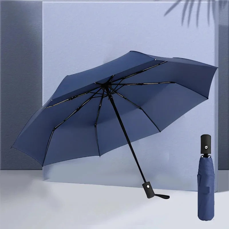 Automatic UV Umbrella Black Glue Sun And Rain Dual Purpose Sunshade Umbrella Logo Printable Three Fold UV Protection Business Ad