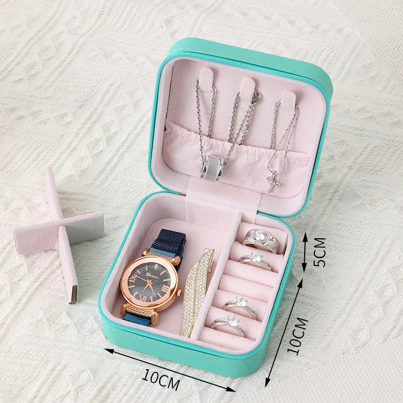 Portable Leather Jewelry Box – Travel Organizer with Zipper for Rings, Earrings & Necklaces