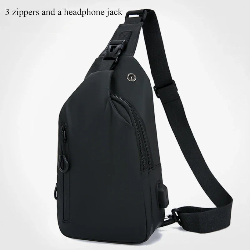 Stylish Men's Crossbody Bag – Waterproof, USB Charging, Outdoor Casual Chest Bag