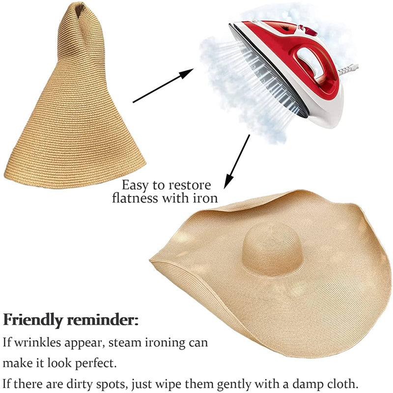 Women 15cm Wide Brim Sun Hat Summer Travel Floppy Straw Hat Female Outdoor Vacation Roll Up UPF50+ Oversized Foldable Beach Hat
