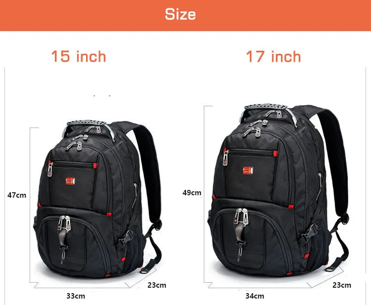 Swiss Multifunctional 17-Inch Laptop Backpack – Durable Travel & College Bag with USB Charging & Water Resistance