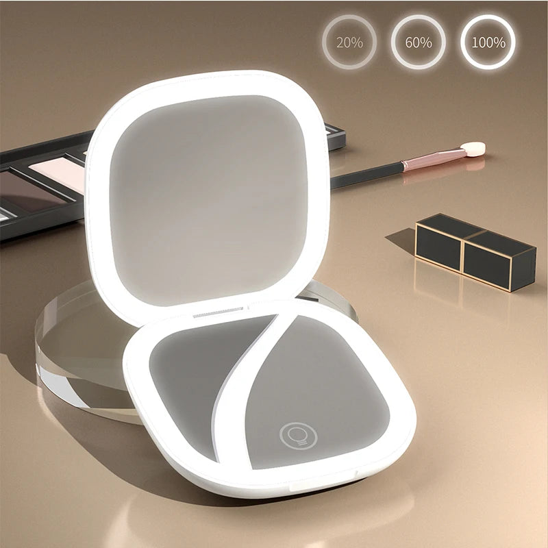 Mini LED Magnifying Makeup Mirror – 5X/10X Folding Compact Travel Vanity Mirror