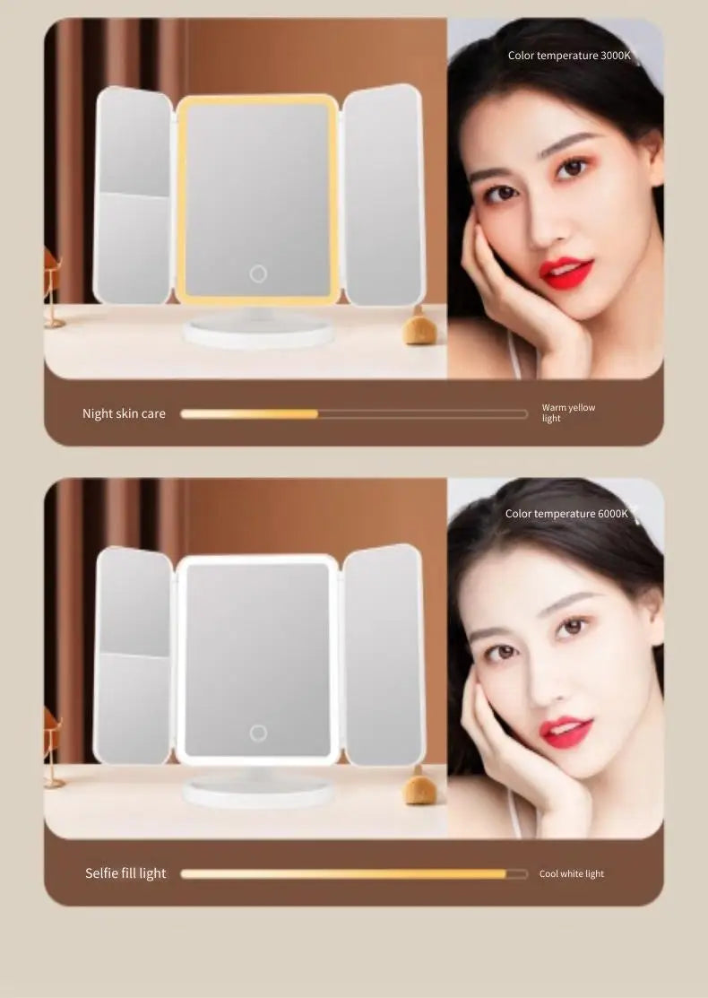 Trifold LED Makeup Mirror – Smart Light-Up Vanity Mirror for Beauty & Dressing