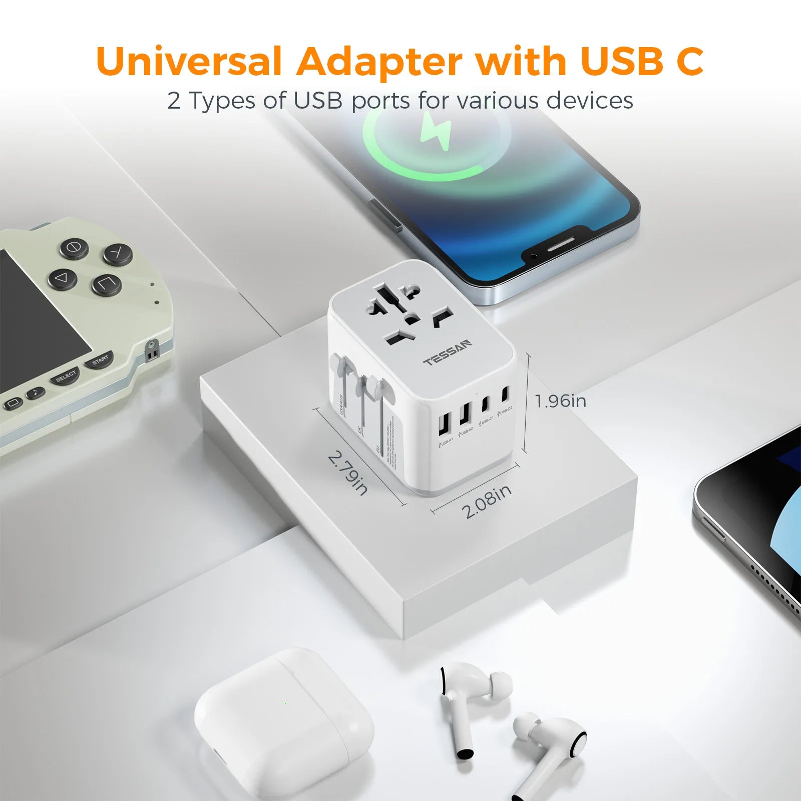 TESSAN 100W GaN Universal Travel Adapter – Fast Charging USB & Type-C Power Adapter for EU/UK/US/AU!