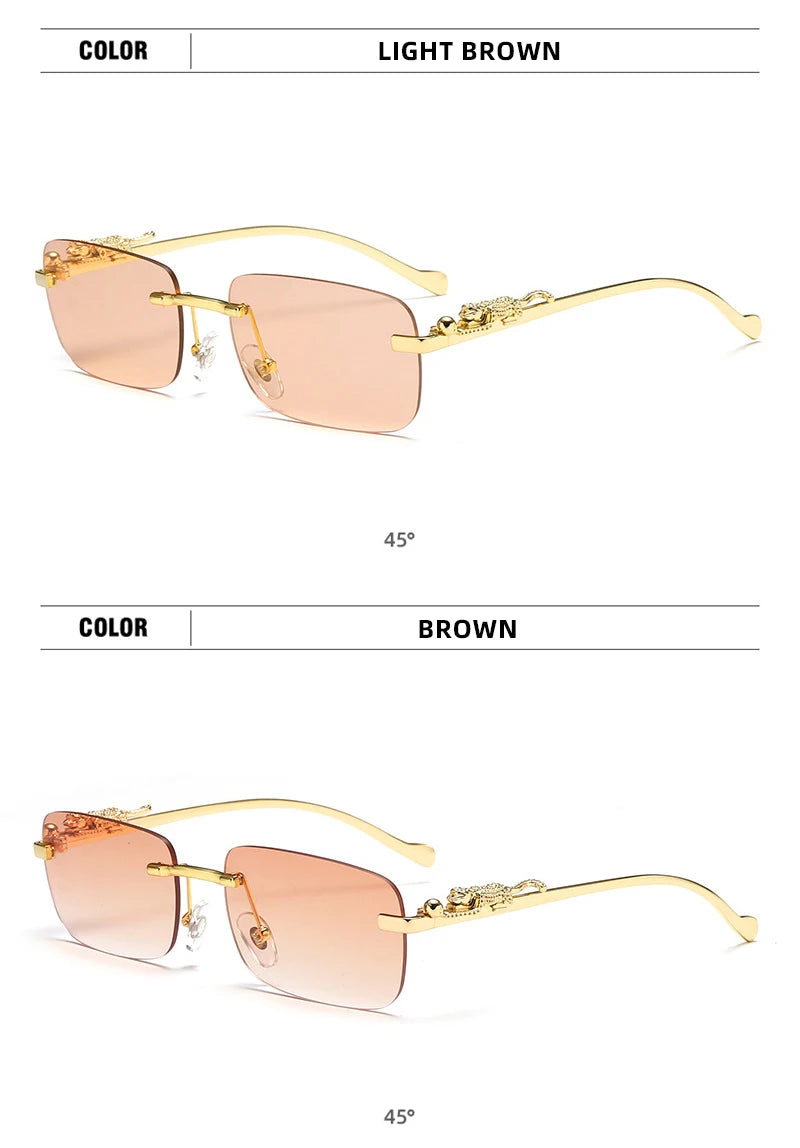 Classic Rimless Sunglasses – Stylish Frameless Shades with Leopard Decoration for Men & Women ✨🚘