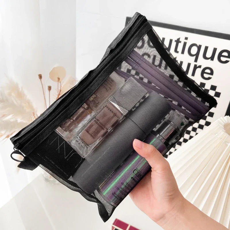 1/3pcs Mesh Clear Cosmetic Bags – Small & Large Black Makeup Bag, Portable Travel Toiletry Organizer, Lipstick Storage Pouch