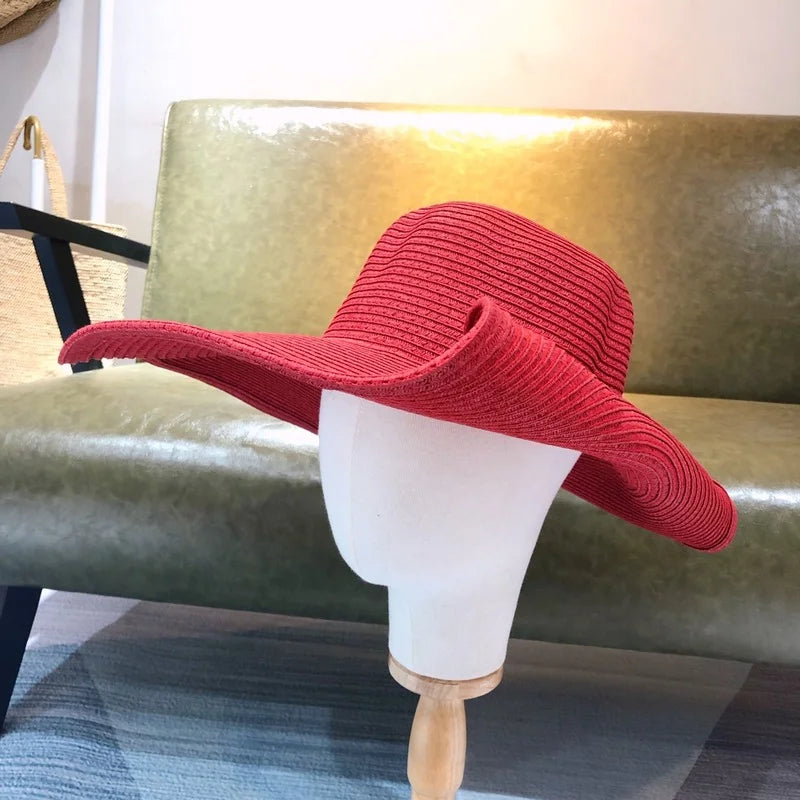Women 15cm Wide Brim Sun Hat Summer Travel Floppy Straw Hat Female Outdoor Vacation Roll Up UPF50+ Oversized Foldable Beach Hat