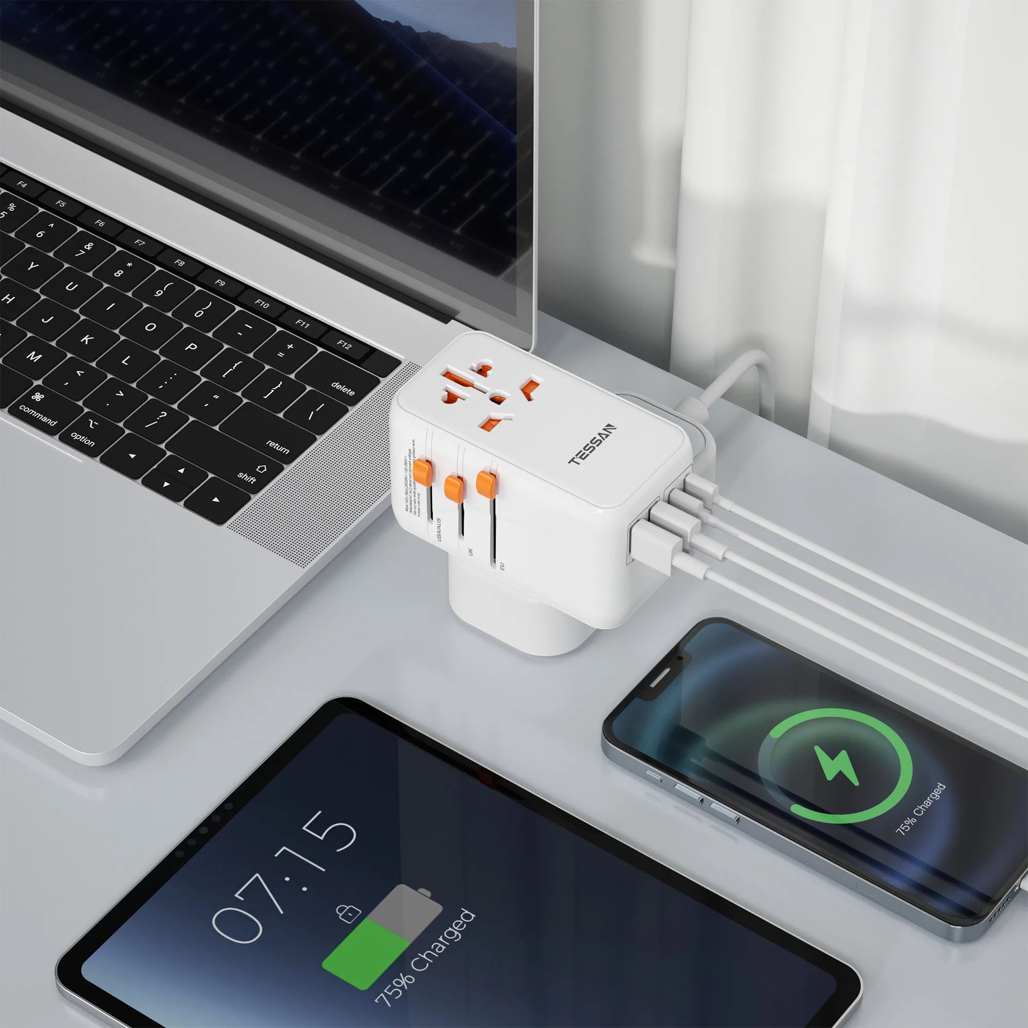 TESSAN 100W GaN Universal Travel Adapter – Fast Charging USB & Type-C Power Adapter for EU/UK/US/AU!