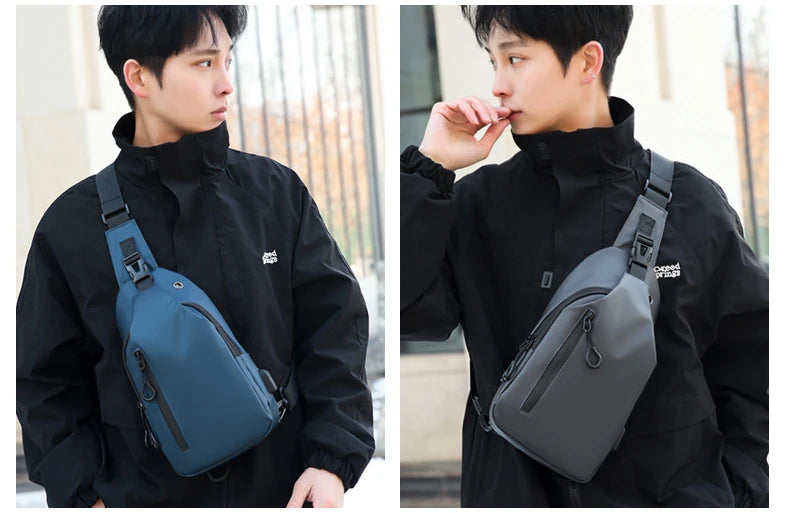 Stylish Men's Crossbody Bag – Waterproof, USB Charging, Outdoor Casual Chest Bag