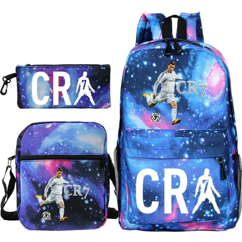 CR7 Football Backpack Set – 3-Piece Stylish & Spacious Schoolbag for Boys & Girls, Perfect for High School & Sports!
