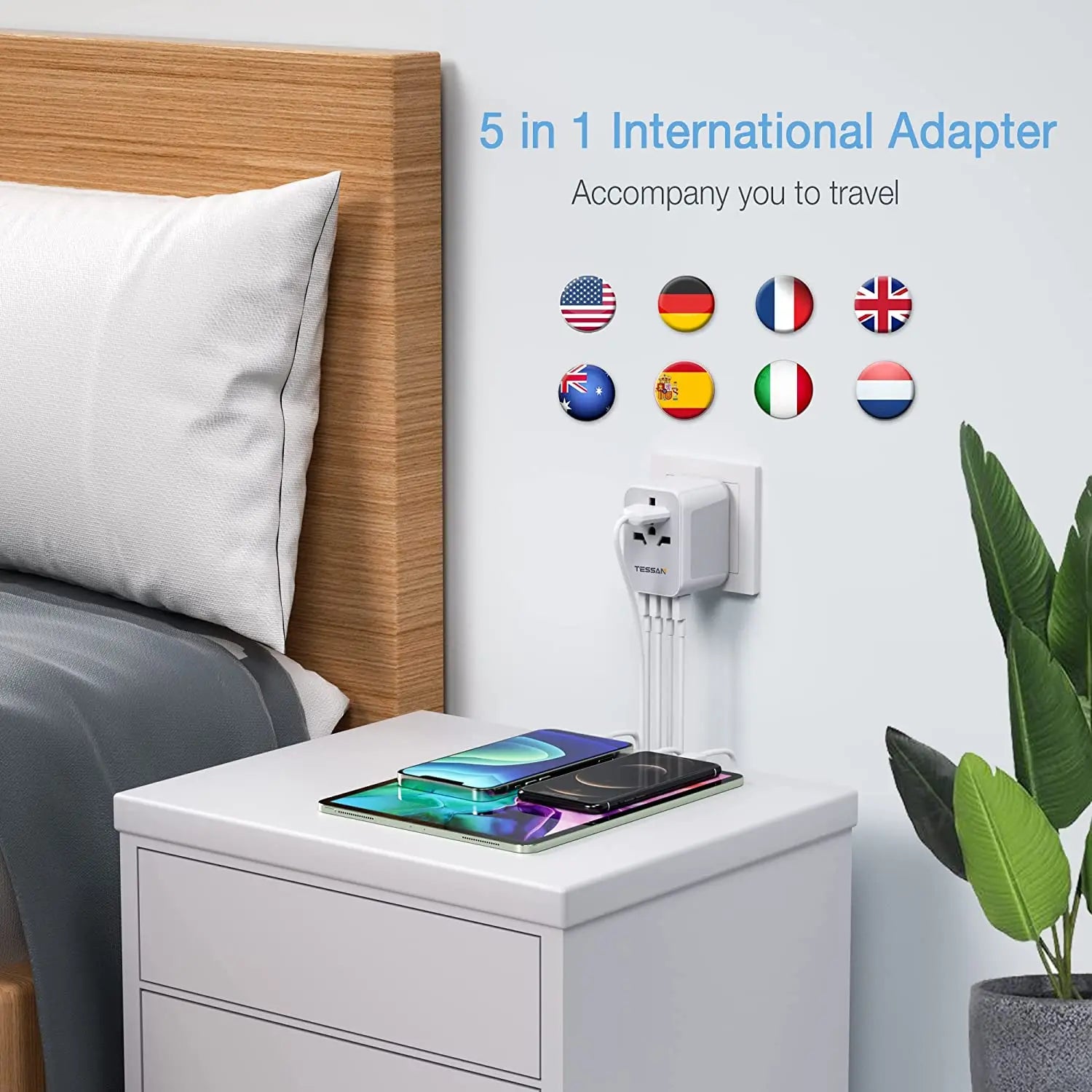 TESSAN 100W GaN Universal Travel Adapter – Fast Charging USB & Type-C Power Adapter for EU/UK/US/AU!