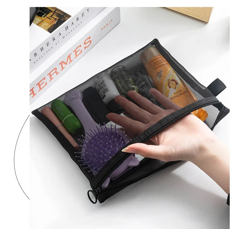 1/3pcs Mesh Clear Cosmetic Bags – Small & Large Black Makeup Bag, Portable Travel Toiletry Organizer, Lipstick Storage Pouch