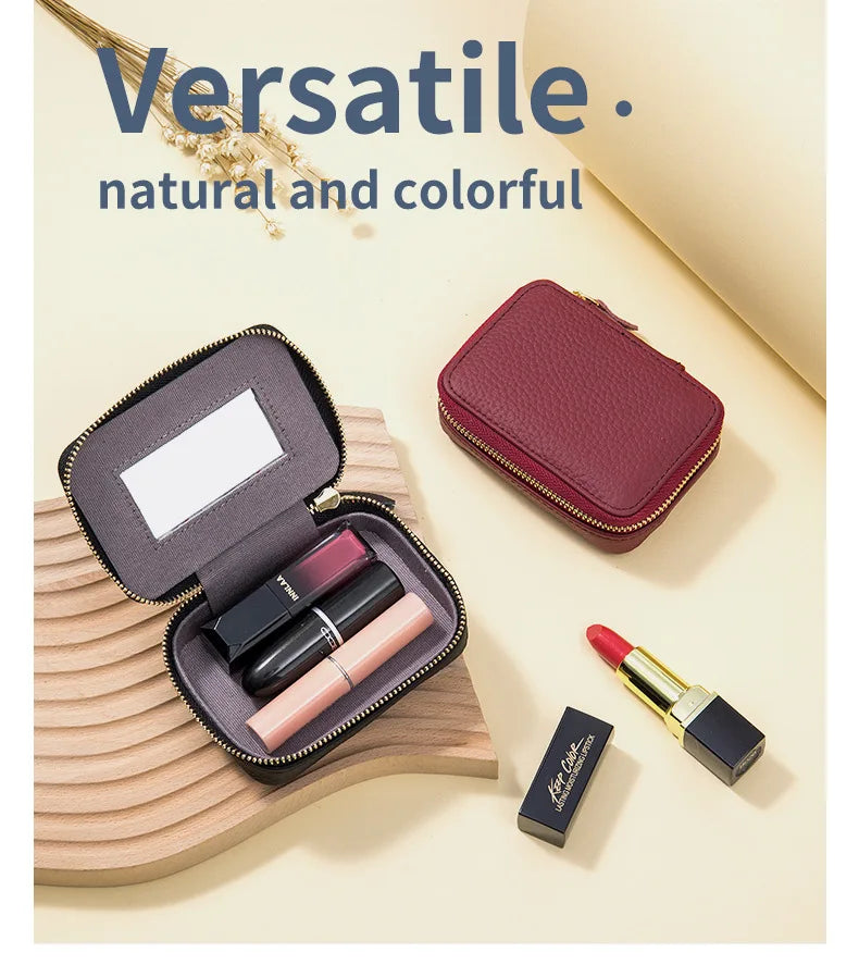 Luxury Mini Lipstick Case with Mirror – Elegant Travel Makeup Bag & Multi-Use Organizer
