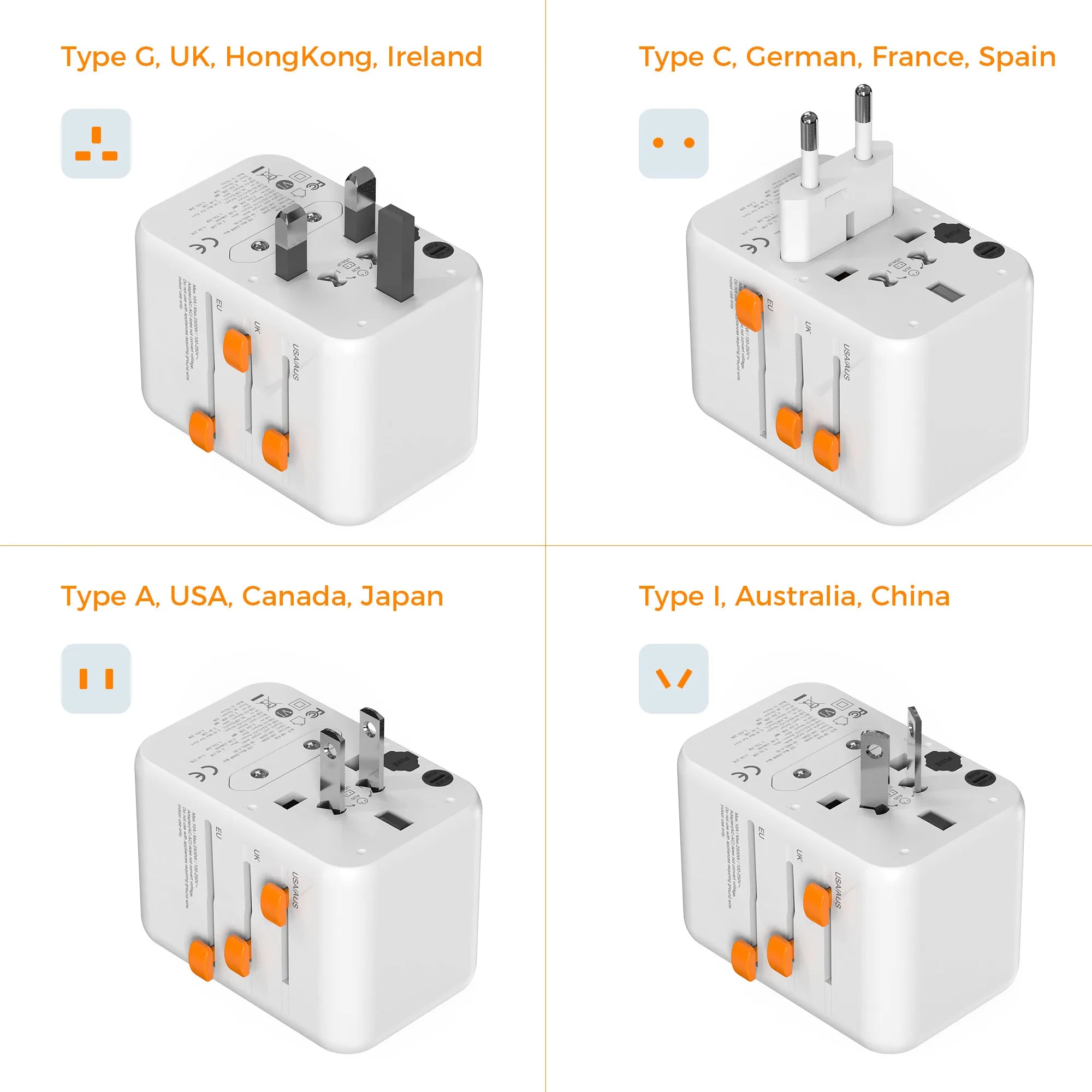 TESSAN 100W GaN Universal Travel Adapter – Fast Charging USB & Type-C Power Adapter for EU/UK/US/AU!