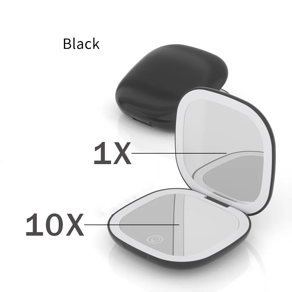 LED 5X/10X Magnifying Compact Mirror – Portable Foldable Rechargeable Travel Makeup Mirror
