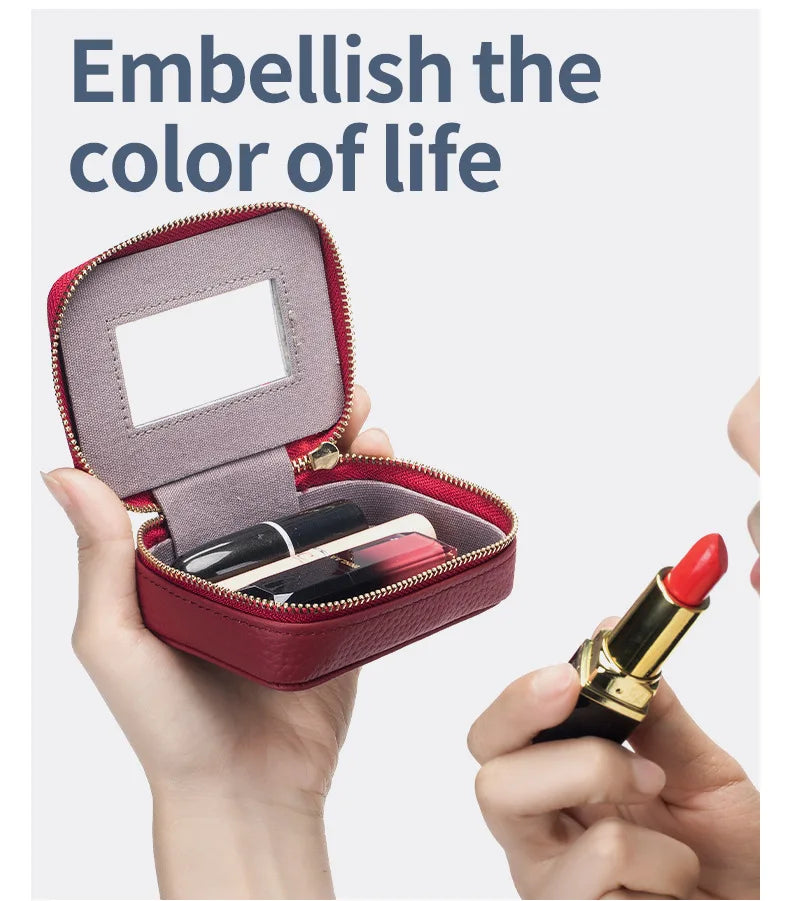 Luxury Mini Lipstick Case with Mirror – Elegant Travel Makeup Bag & Multi-Use Organizer