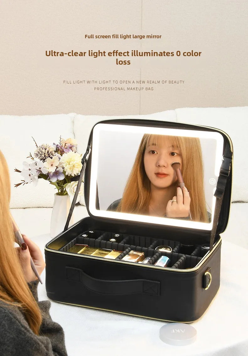2025 Premium LED Cosmetic Bag – Large-Capacity Portable Makeup Storage Box with Mirror