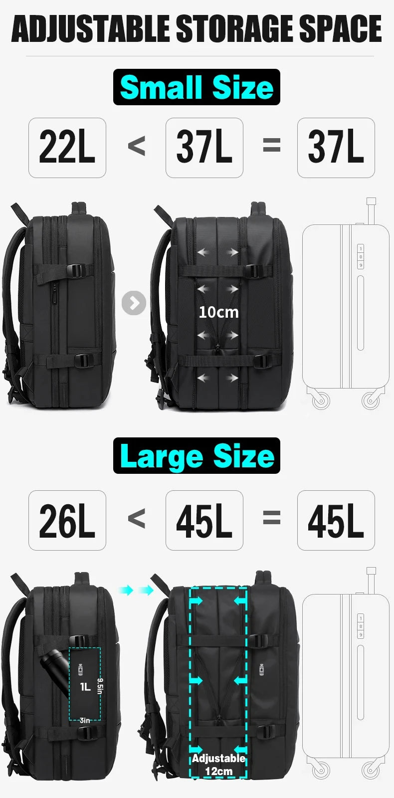 BANGE Expandable Men's Backpack – Waterproof 17.3-inch Laptop Backpack, Large Capacity Hiking Travel Bag for Men