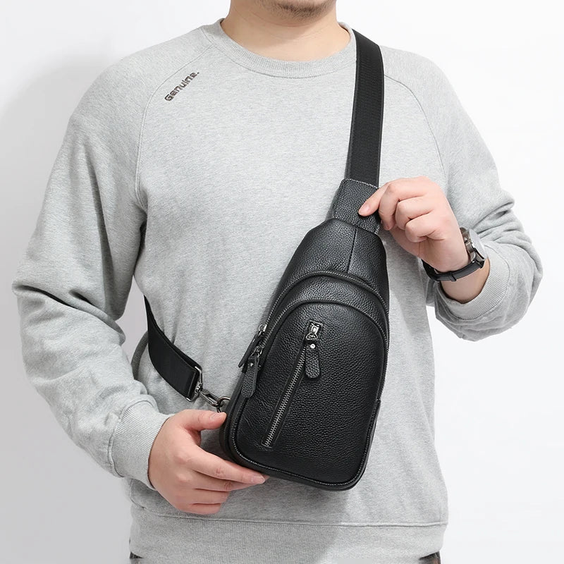 Men's 100% Genuine Leather Chest Bag – Stylish Casual Crossbody & Shoulder Messenger Bag