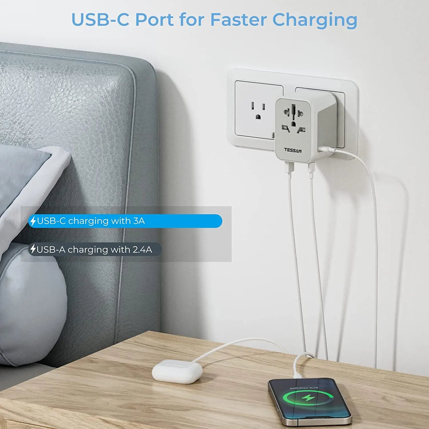 TESSAN 100W GaN Universal Travel Adapter – Fast Charging USB & Type-C Power Adapter for EU/UK/US/AU!