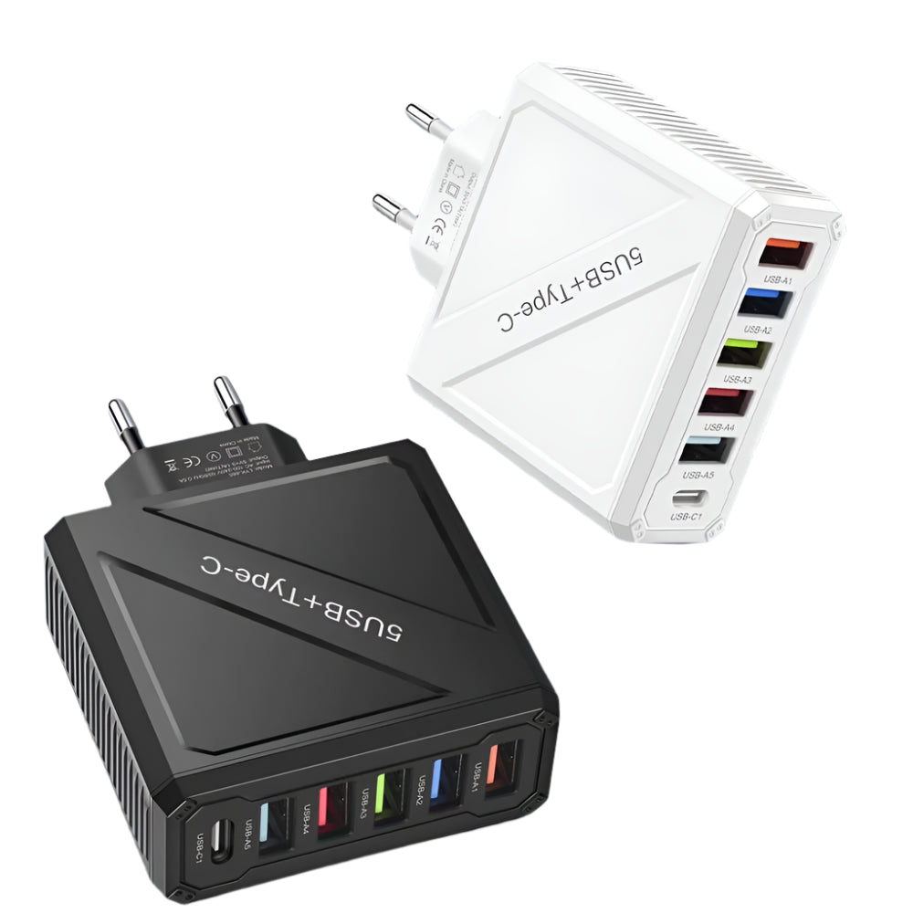 65W 5-Port USB Fast Charger – PD & QC 3.0 Adapter for Xiaomi, iPhone, Samsung & Vivo