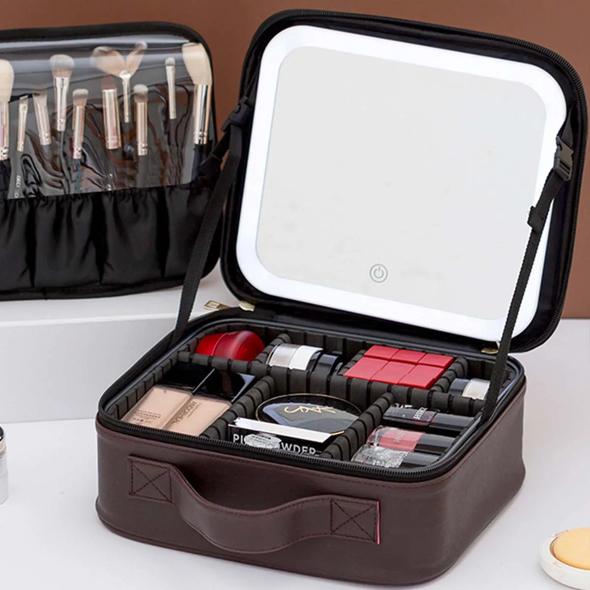 LED Travel Makeup Bag with Mirror – Large-Capacity Portable Storage Case with Combination Lock
