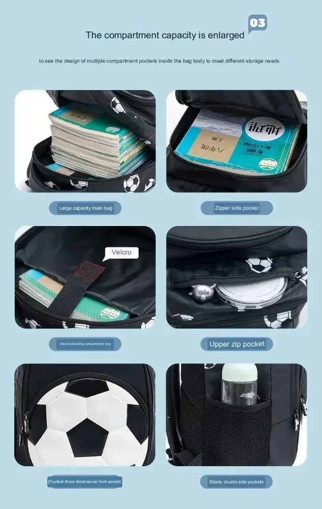 Football-Themed School Backpack – Durable & Stylish Travel Bag for Boys & Teenagers!