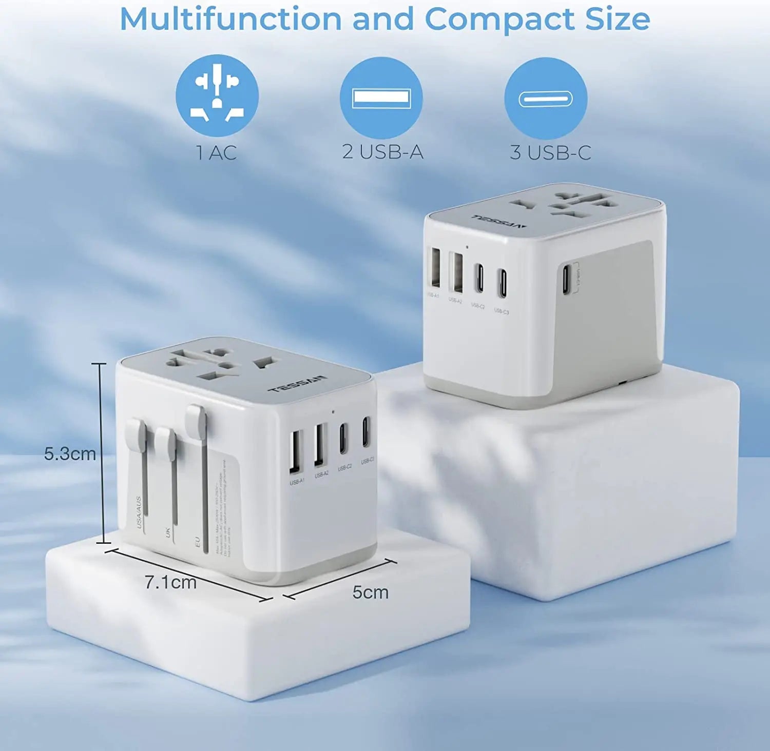 TESSAN 100W GaN Universal Travel Adapter – Fast Charging USB & Type-C Power Adapter for EU/UK/US/AU!