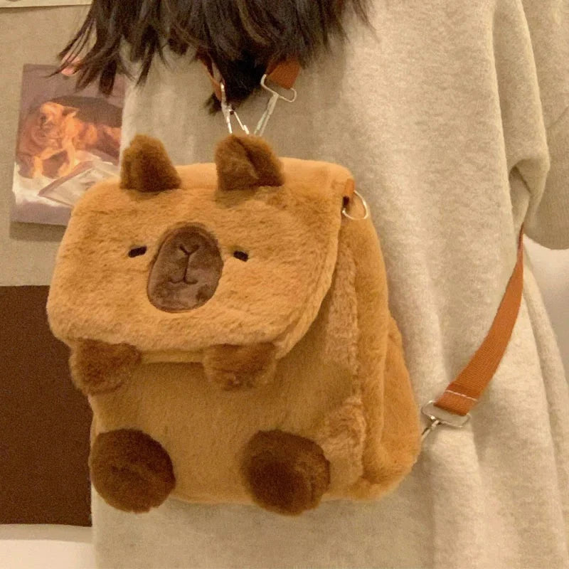 Kawaii New Capybara Plush Backpack For Women Versatile Cartoon Funny Capibala Bag Large Capacity Tote Bag Children's Gift