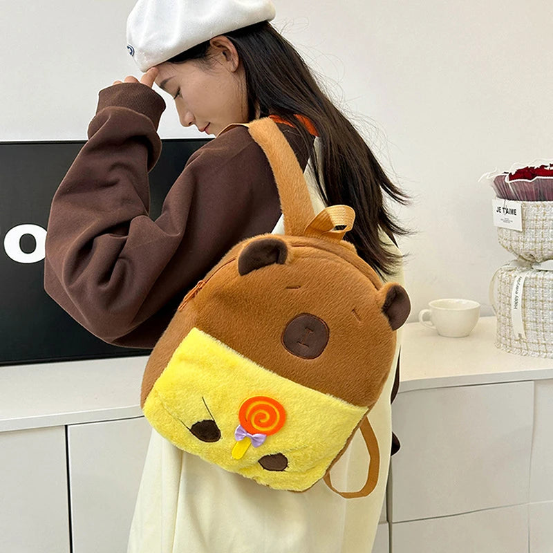 Kawaii New Capybara Plush Backpack For Women Versatile Cartoon Funny Capibala Bag Large Capacity Tote Bag Children's Gift
