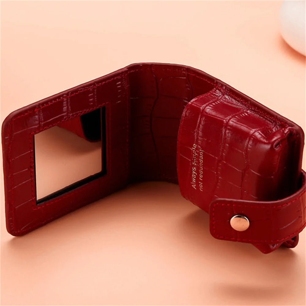 Mini Lipstick Cosmetic Bag with Mirror – Crocodile Pattern PU Travel Makeup Pouch & Organizer