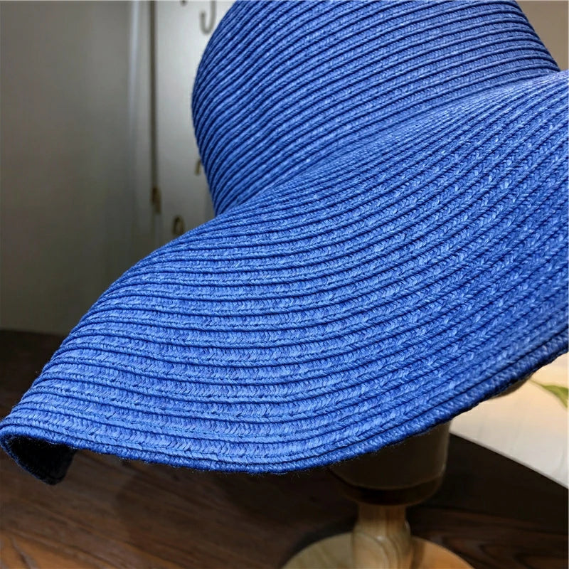 Women 15cm Wide Brim Sun Hat Summer Travel Floppy Straw Hat Female Outdoor Vacation Roll Up UPF50+ Oversized Foldable Beach Hat