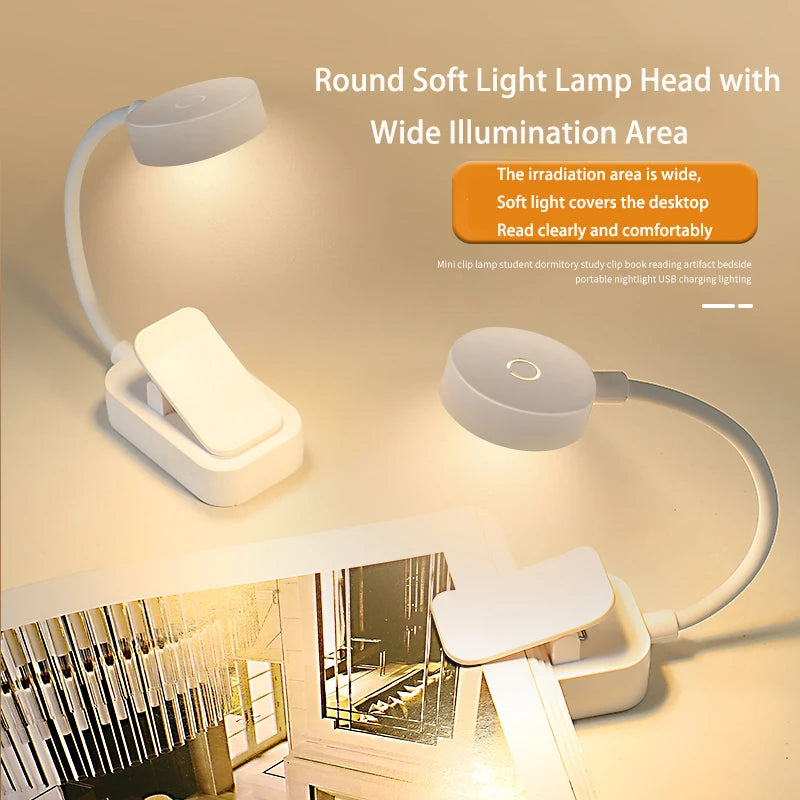 Portable LED Book Light – Eye Protection 360° Clip-On Desk Lamp for Reading, Travel & Bedroom