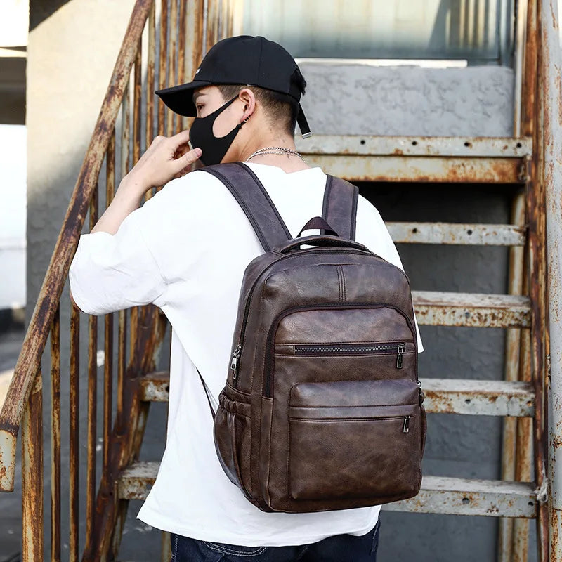 High-Quality USB Charging Backpack for Men – PU Leather Laptop Backpack, Large Schoolbag for Teenagers and Boys