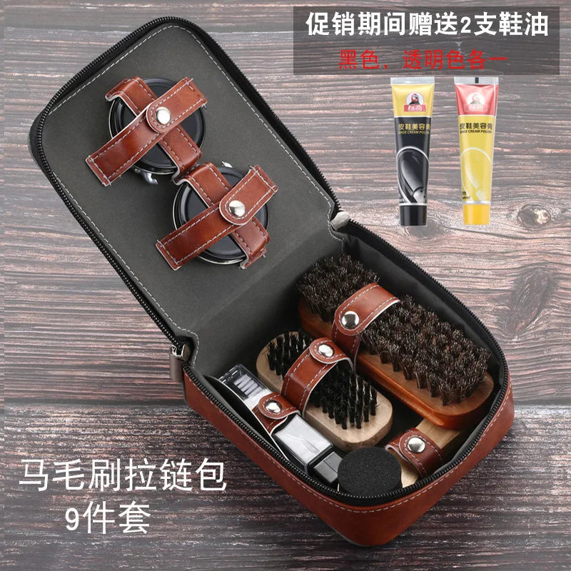 2024New Horse Hair Brush Shoe Oil Set 9-piece 11piece Set Leather Shoe Polishing Brush Household Leather Care Set protector