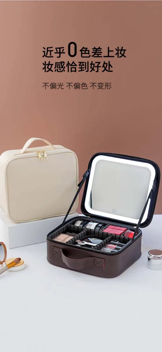 LED Travel Makeup Bag with Mirror – Large-Capacity Portable Storage Case with Combination Lock