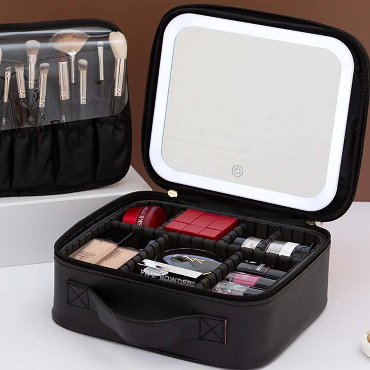 LED Travel Makeup Bag with Mirror – Large-Capacity Portable Storage Case with Combination Lock