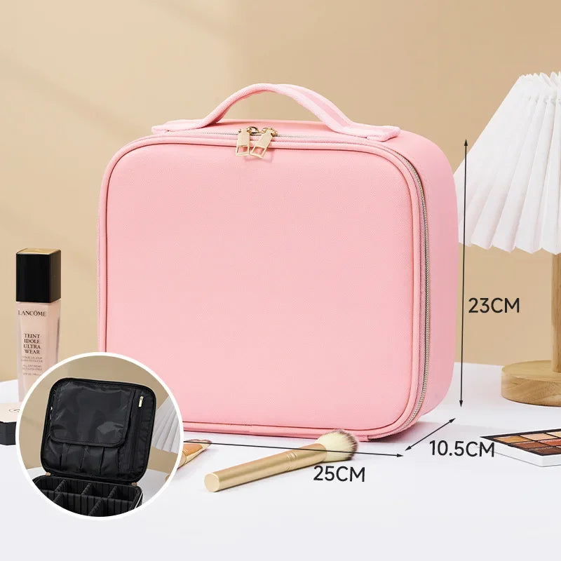 Smart LED Makeup Case with Mirror – Large-Capacity Travel Beauty & Skincare Organizer